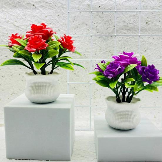 Artificial Potted Plants 5 Rose Flower Head Home Office Table Centerpiece Wedding