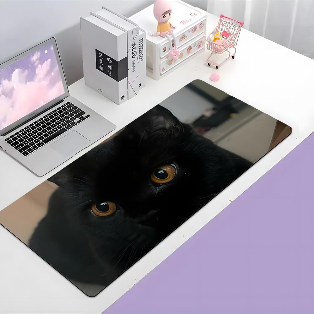 Ssimple Casual Dark Cozy Cat Eyes Mouse Pad Large Gaming Mousepad With Thick Stitched Edge Nonslip Desk Mat