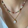 Mode Färgglada Pärlor Sten Naturliga Sötvattenspärlor Halsband För Kvinnor Retro Guldfärg Nyckelbenskedja Halsband Zirkon Gåvor