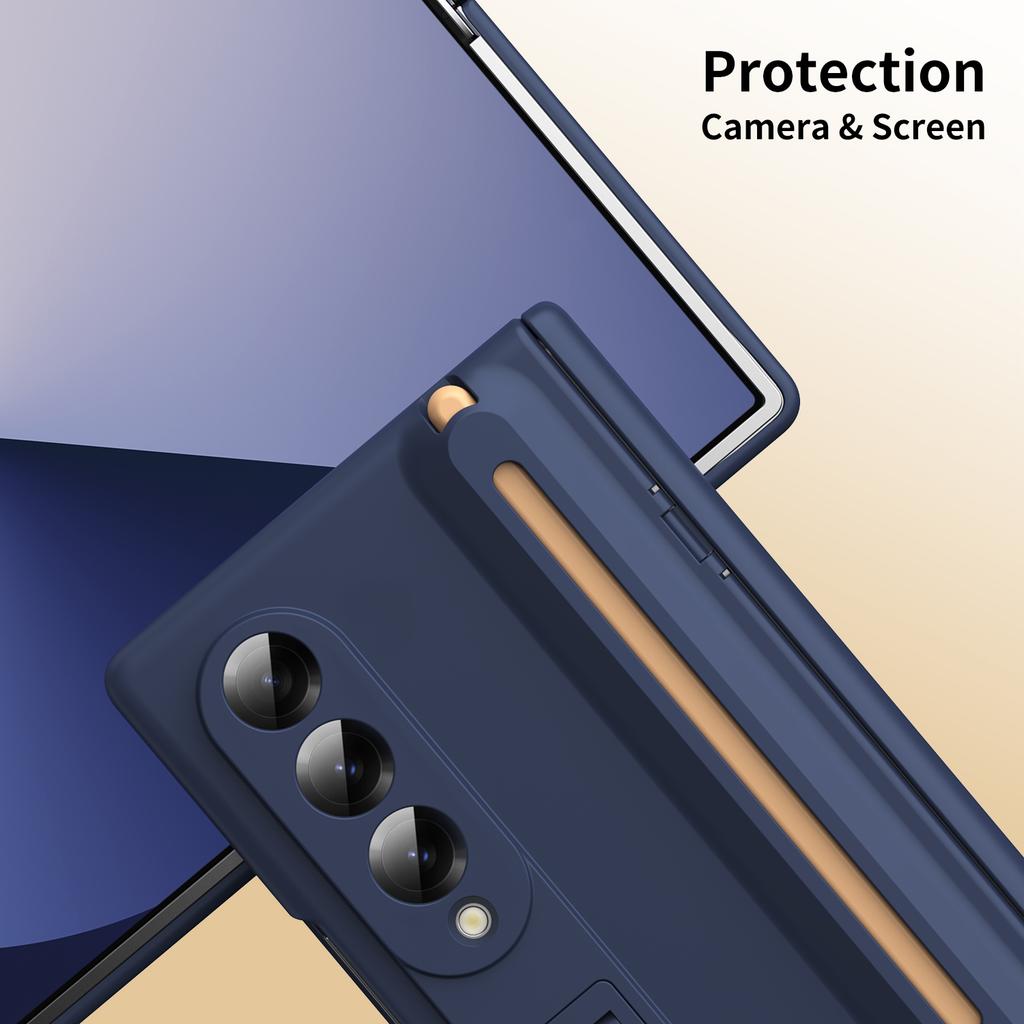 For Samsung Galaxy Z Fold4 5G Kickstand Phone Case with Tempered Glass Screen Protector and Stylus Pen