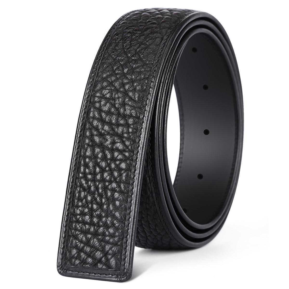 

Men s Top Layer Buffalo Leather Round Hole Belt - Casual Fashion Black Automatic [Width 3.5cm]