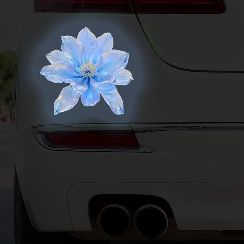 Glow-In-The-Dark Rainbow Blue Flower Toilet Sticker Shiny Crystal Floral Theme Decal Self-Adhesive Removable Bathroom Decoration