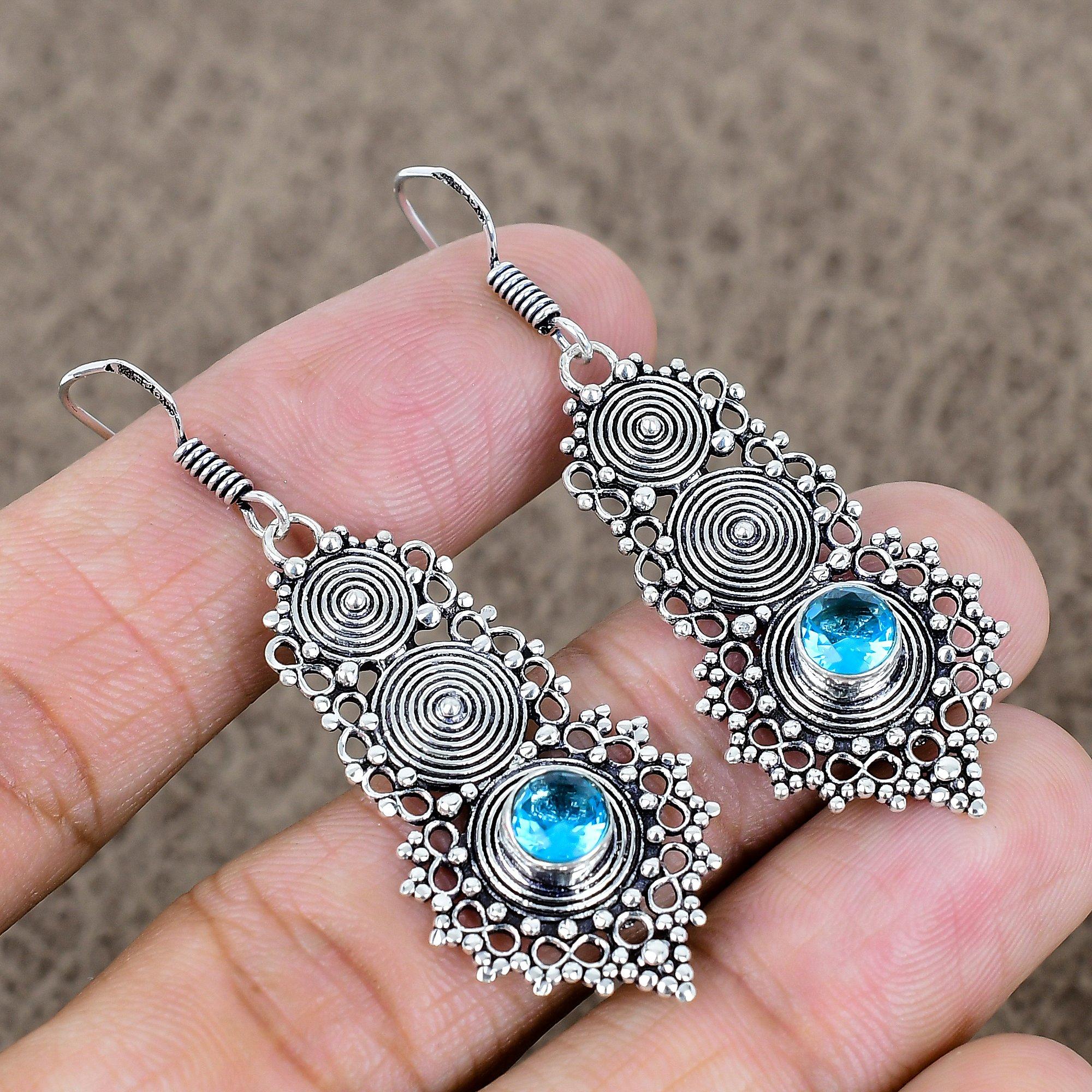 

Swiss Blue Topaz Gemstone 925 Sterling Silver Jewelry Earring 2.25 KKG-758