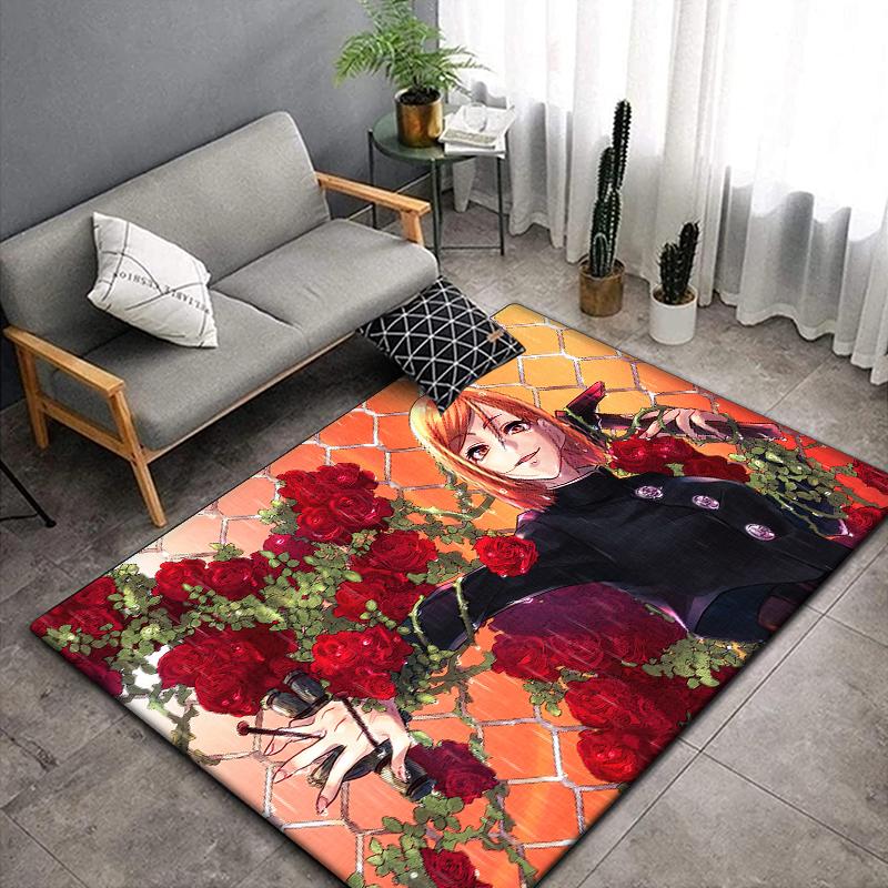 Jujutsu Kaisen Anime Rug Large,Carpet Rug for Living Room Bedroom Sofa Decoration,Doormat Kitchen Non-slip Floor Mat Picnic Camp