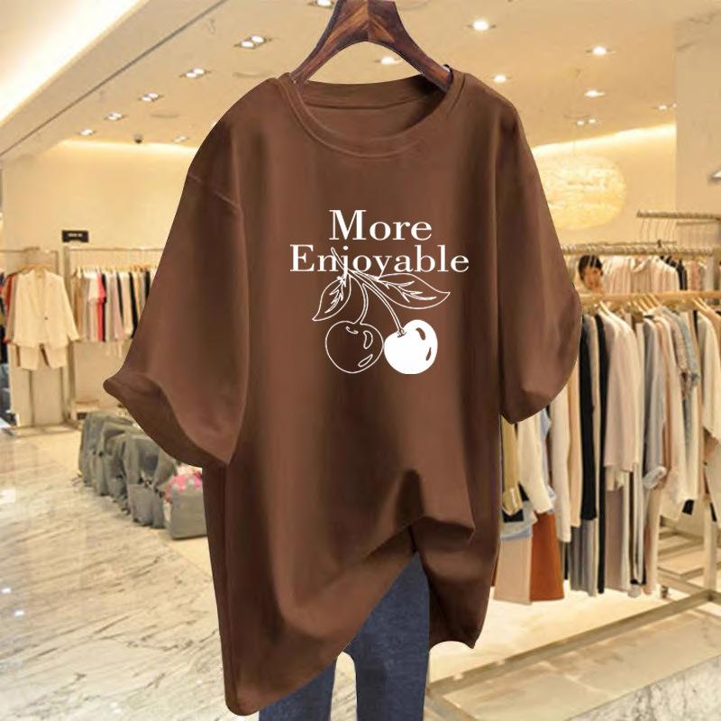 Cherry cotton t-shirt women's summer short-sleeved loose and casual, Korean version of chic t-shirt new white bottoming top trendy
