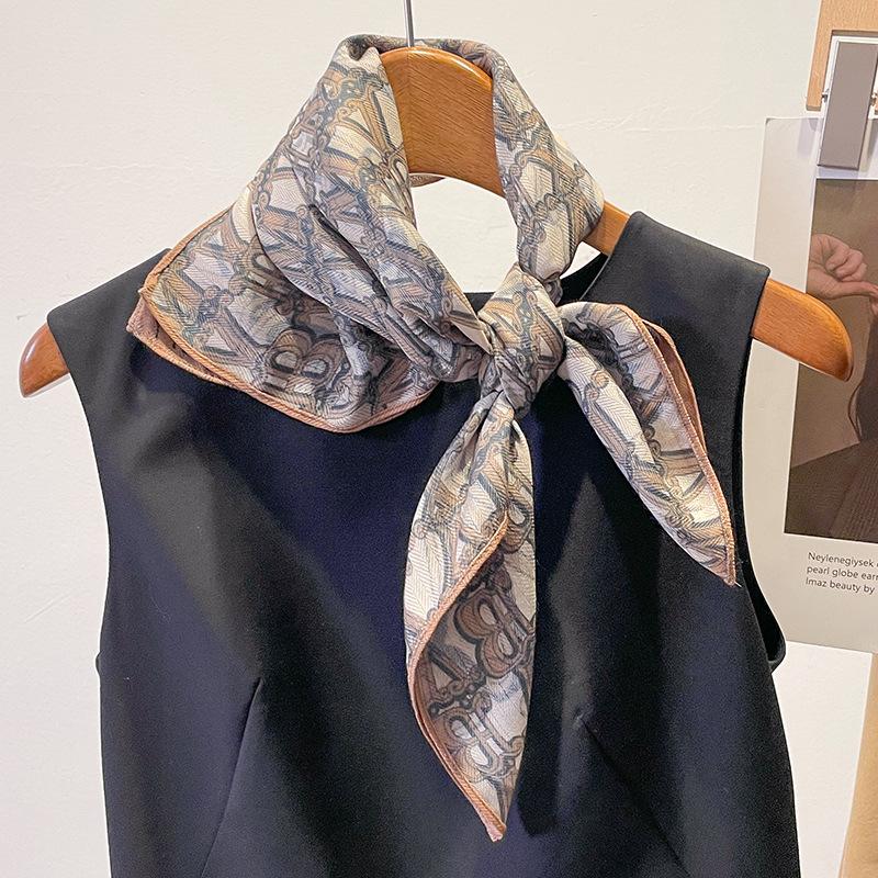 Letters Fashionable New Small Square Scarf Decorative Scarf Professional Neck Protection Multifunctional Outer Wear Shawl Hairband Sun Protection