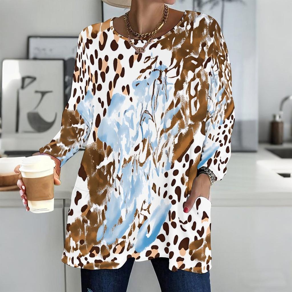 Plus Size Women Crew Neck Long Sleeve Tunic Soft Oversized Tops For Household Chores And Outdoor Walks