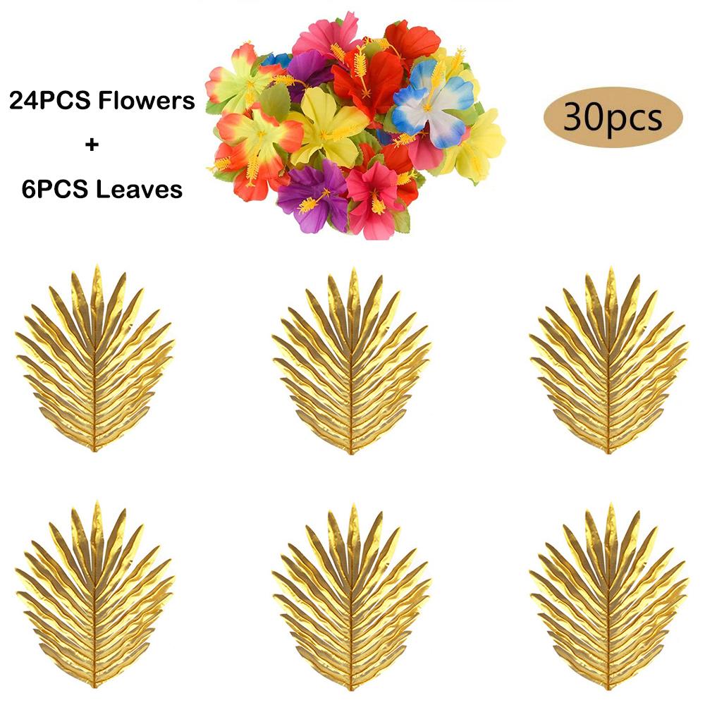 Tropical Monstera Palm Leaves Hibiscus Flower Hawaiian Luau Leaves Tropical Party Jungle Beach Table Decoration Wedding Birthday