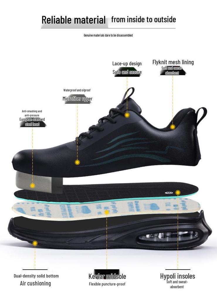 Men's Spring Steel Toe Safety Shoes – Anti-Smash, Anti-Puncture, Euro Standard, Fashionable Workwear.