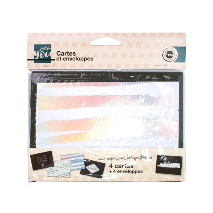 Carte d'invitation noir et blanc avec enveloppe 15cm 4 pièces