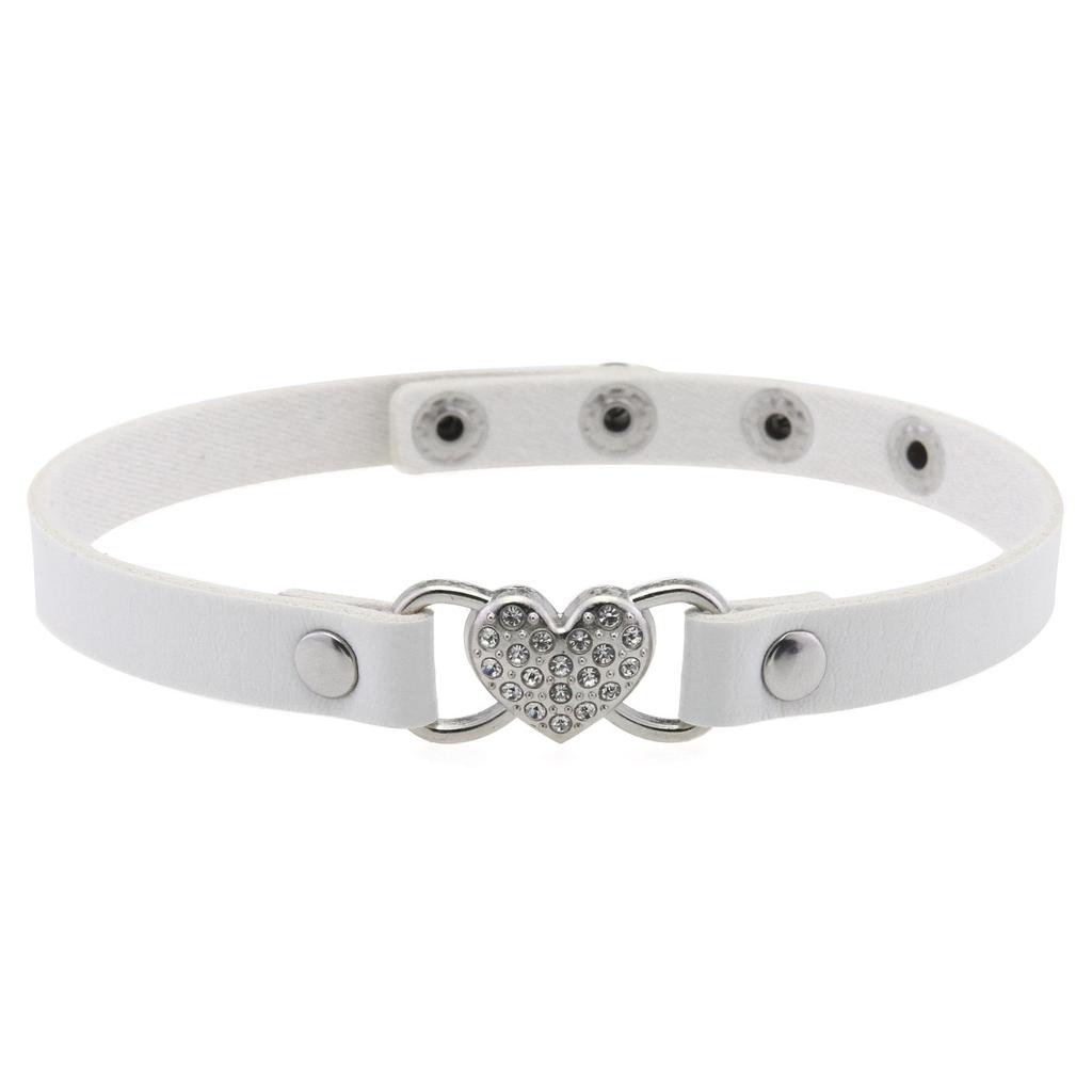 Rhinestone Heart Leather Choker, Minimal Elegant Sparkly Heart Clavicle Necklace