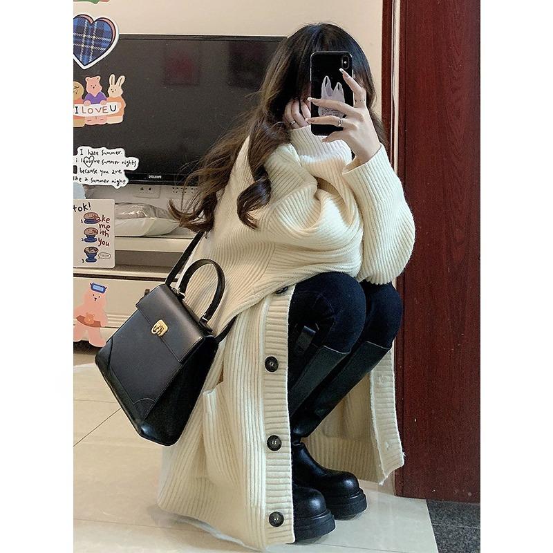 

Осінній новий в язаний светр з довгими рукавами, кардигани, жіночі вінтажні однобортні вільні жакети з V-подібним вирізом для жінок, модний верхній одяг, трикотаж 25302 One Size бежевий