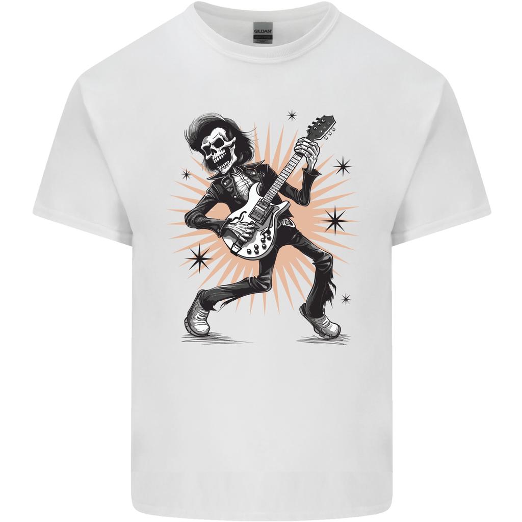 Rockabilly Skeleton Skull Guitar Rock N Roll Music Unisexs Light Cotton Tshirt