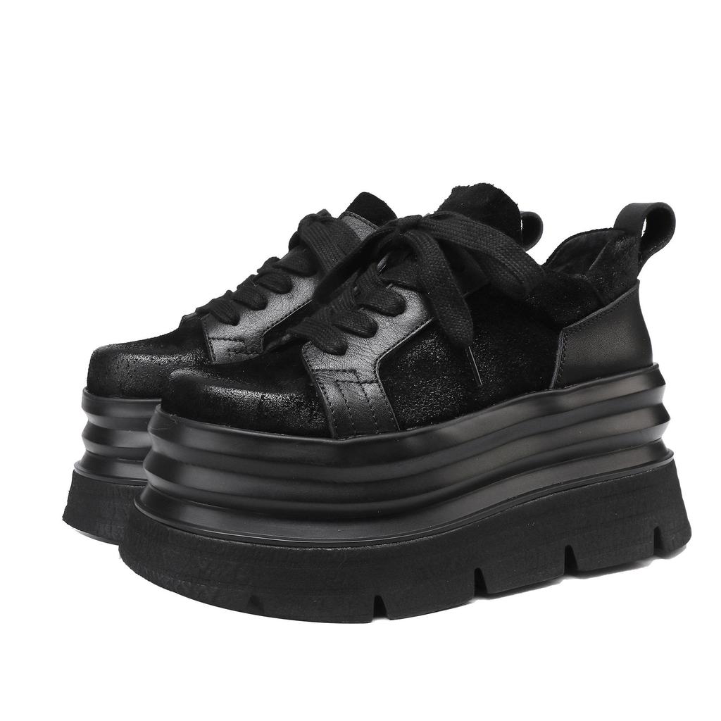 2025 Autumn/Winter Women's Cowhide Platform Lace-up Casual Shoes