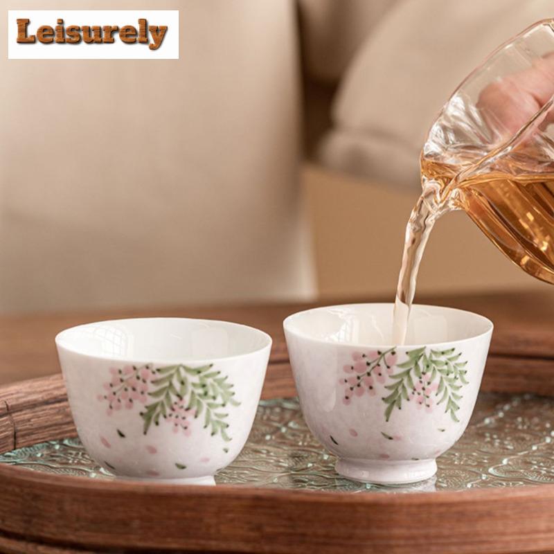 2pc/set Hand Drawn Wisteria Flower Tea Cup Beauty Master's Single Cup Meditation Cup Beautiful Tea Pair Kung Fu Teaset Drinking