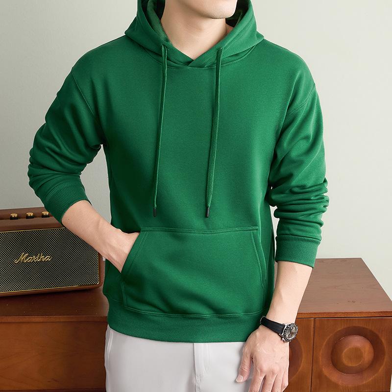 Autumn/Winter Fashion Trend Solid Color Hooded Pullover Sweatshirt with Patch Pocket and Custom Logo.