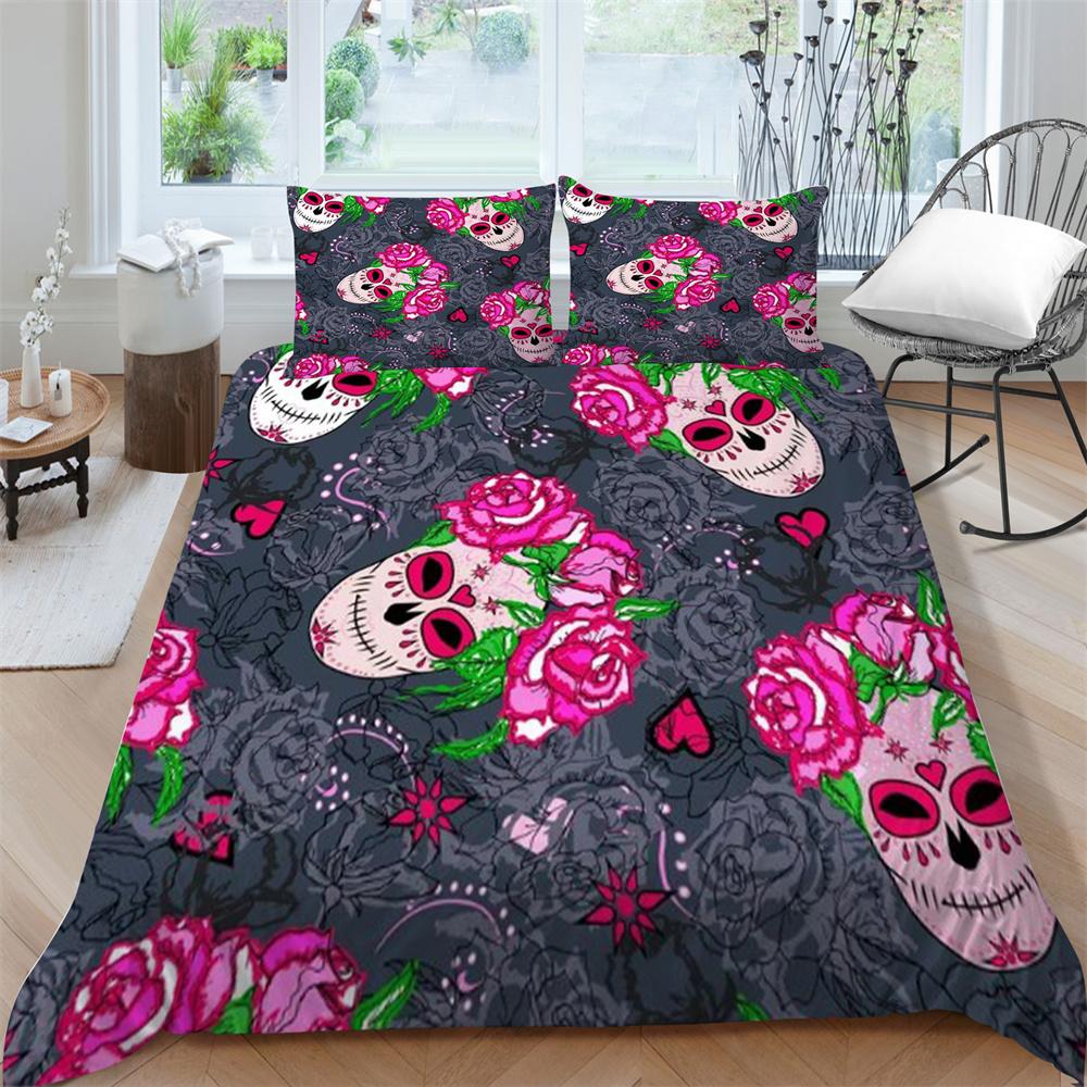 3D Skull Print Bed Suit Bedding Quilt Cover Home Bedclothes Kids Gift Microfiber Comforter Breathable Duvet Cover