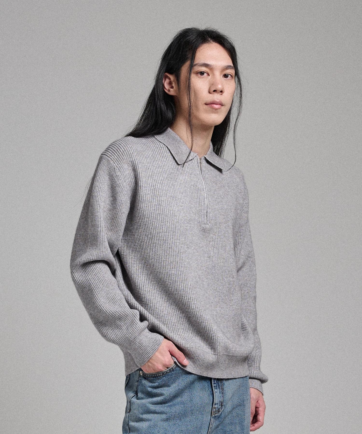 Analog Mood Hazzi Half Zip Collar Knit (Gray) Free