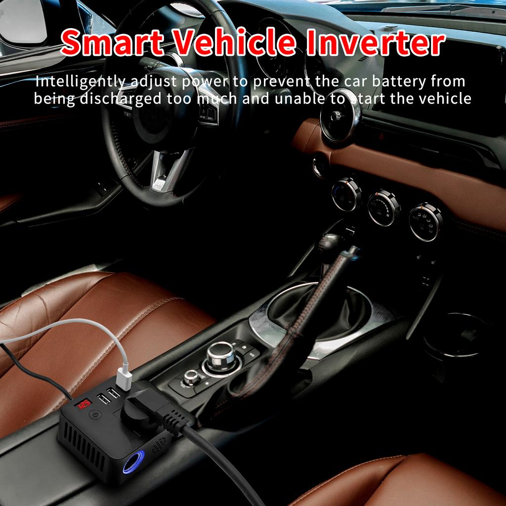 Car Inverter 150W Peak DC12V/24V To 110V/220V LED Display Sockets Power Inverter Adaptor with QC 3.0 USB Charger