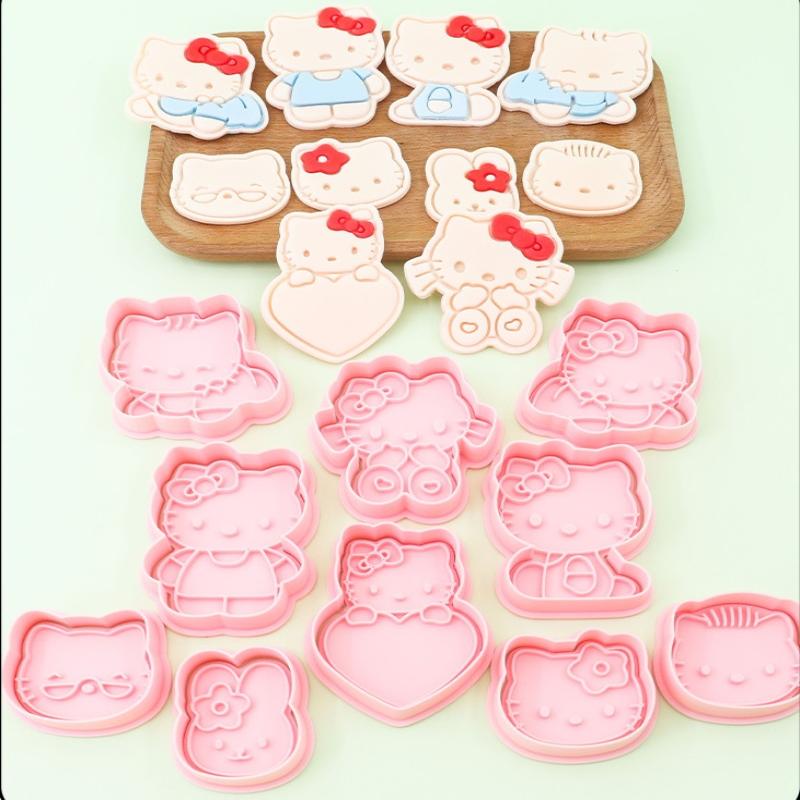 3D Hello Kitty Baking Tool Set Cute Cartoon Cookie Baking Mold Press Cookie Cutter Kitchen Flip Sugar Baking Tools