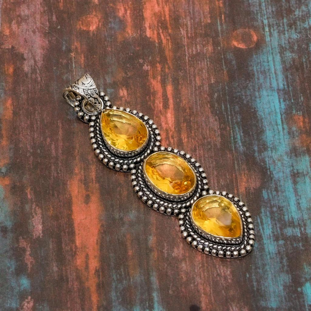 Pendentif en argent sterling 925 fait main avec pierres précieuses en citrine pour Thanksgiving