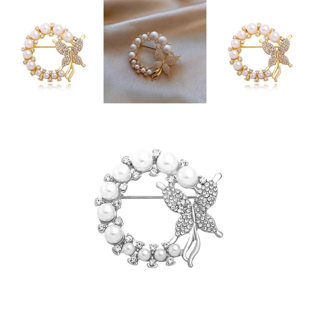 Exquisite Rhinestone And Pearl Butterfly Chest Flower Brooch For Women Korean Fashion Statement Piece