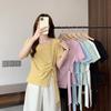 2026 Summer Plus Size Women's Chic Irregular Tie-Up Round Neck T-Shirt