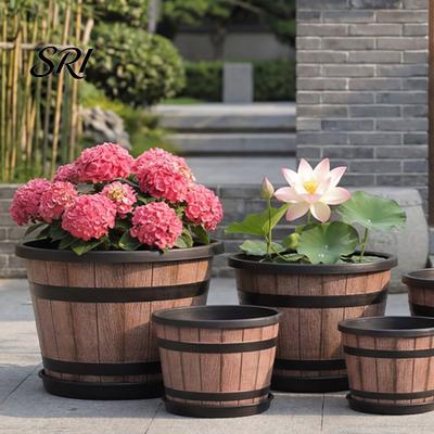 Blumentopf Rustikale Tonnenform Töpfe mit eingebauten Drainagelöchern 8" Braun Kunststoff-inspiriertes Finish Extra-Großer, Dicker Pflanztopf für Terrassen- und Garten