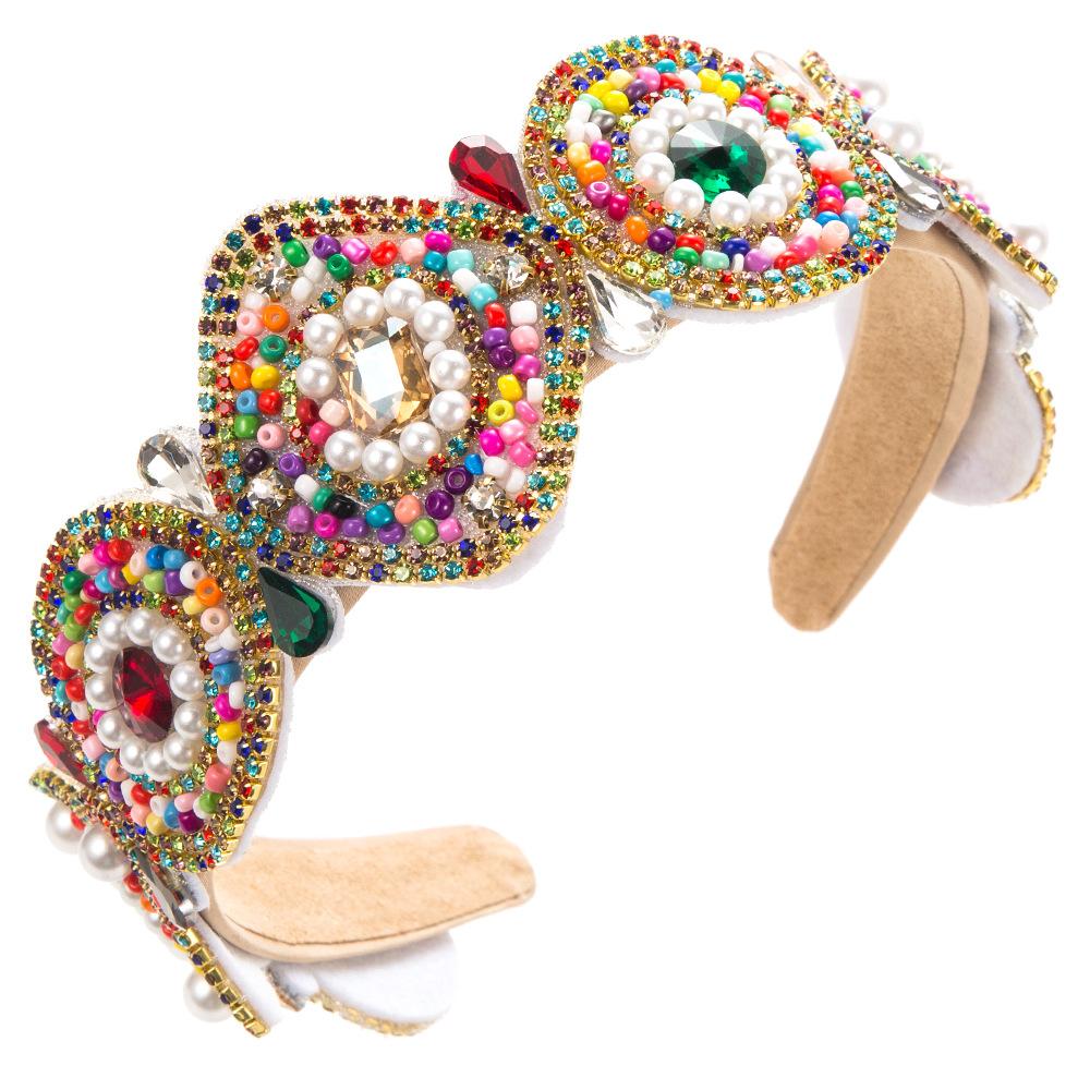 Rhinestone Headband Baroque Crystal Embellished Hairbands Colorful Beaded Headbands Bejewelled Hair Hoop Accessory for Women
