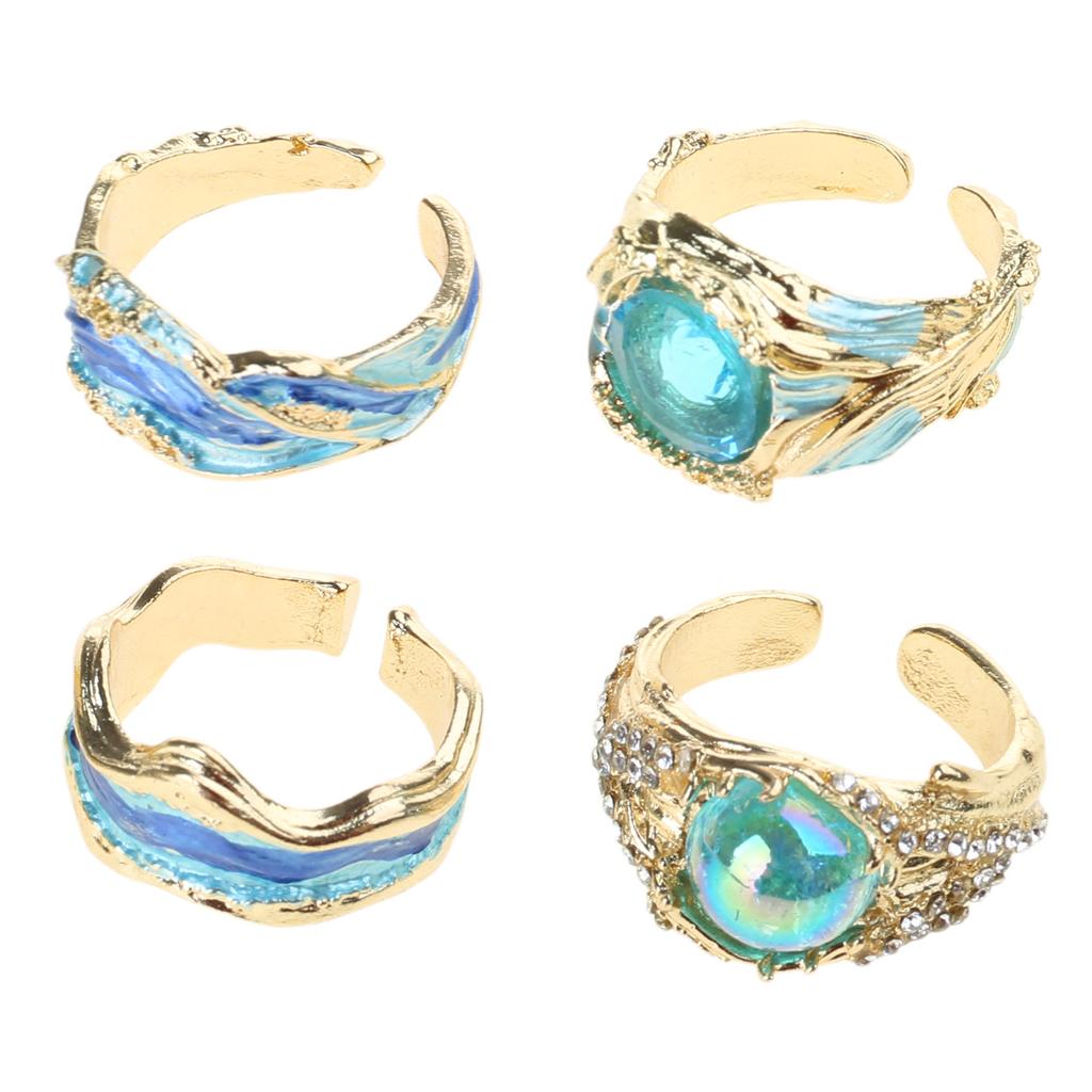 Inspirational Oceans Rings Adjustable Waving Designs in Silver Elegant Gifts for Women Ladies Sturdy Resin Craftsmanship