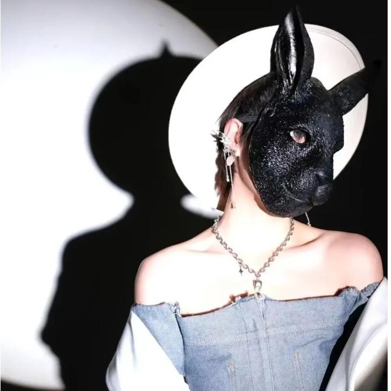 Halloween Mask Party Supplies Funny Anime Rabbit Mask Full Face PU Rabbit Mask Gothic Headpiece
