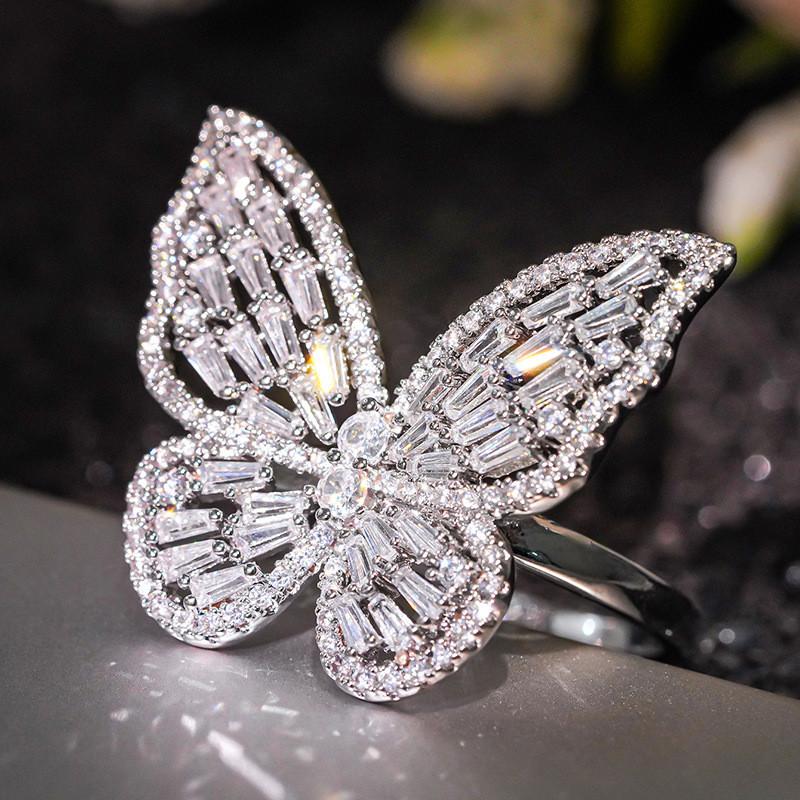 925 Sterling Silver Crystal Butterfly Rings Fashion Jewelry Party Gothic Girl s Exaggerated Accessories for Woman 6