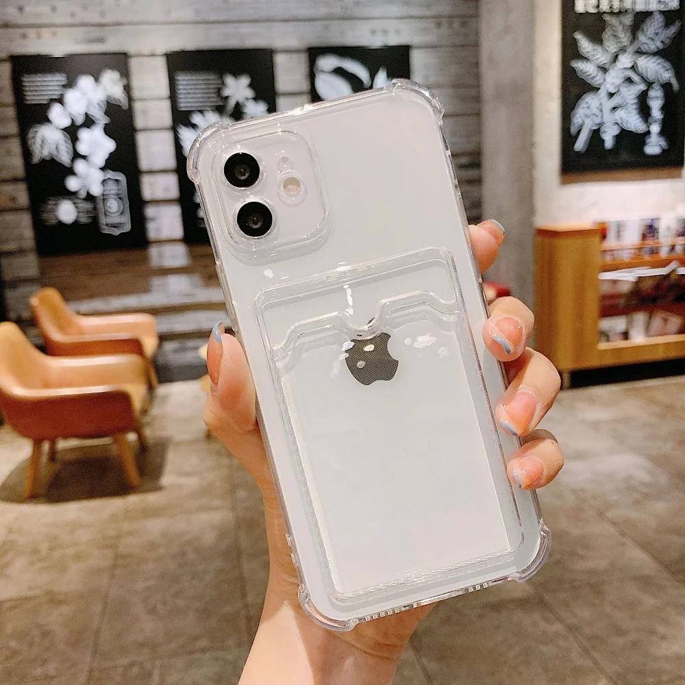 Card Bag Transparent Phone Case For iPhone 13 11 12 Pro Max XR XS Max X 7 8 Plus 12 Mini Shockproof Soft Bumper Clear Cover