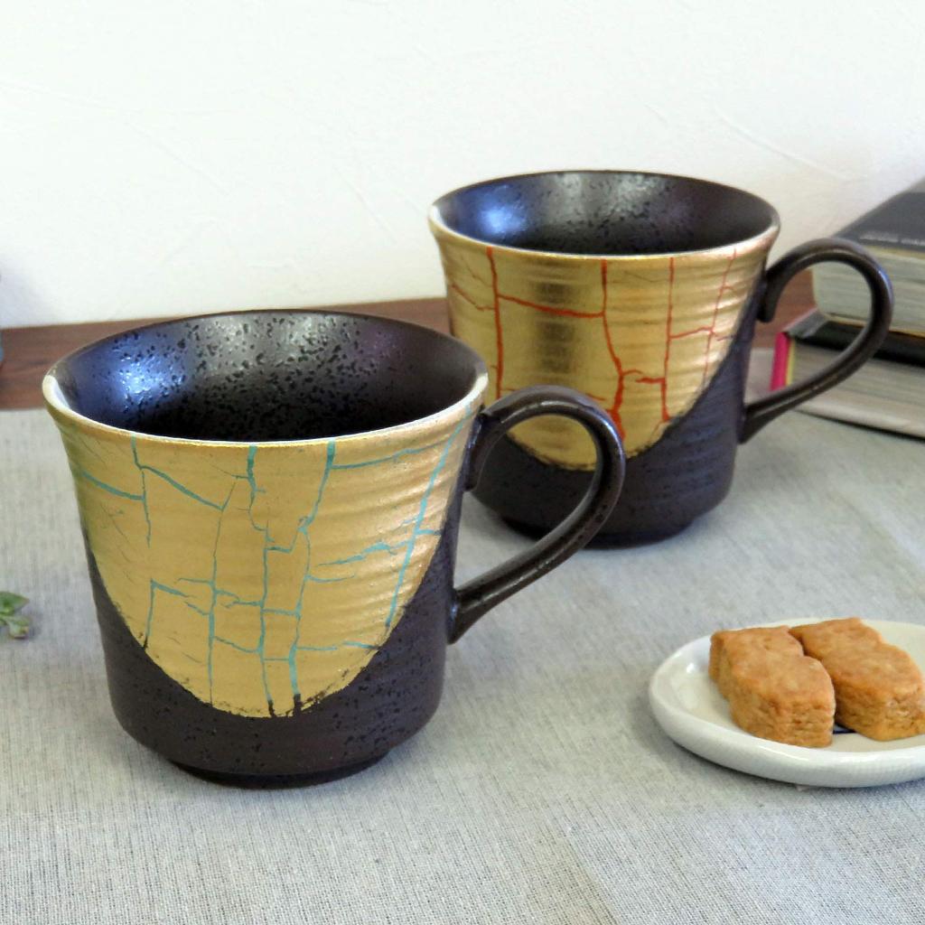 Waza No Kura Stylish Kutani Ware Pair Mug Gold Leaf Luxury Brand Tableware Wedding Gift Present