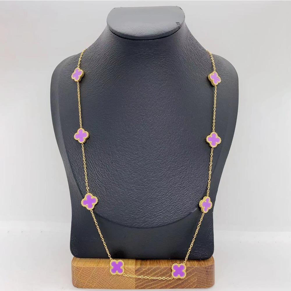 15mm Titanium Steel Four-leaf Flower 10-piece Sweater Chain 60cm Double-sided Lucky Four-leaf Clover Long Necklace