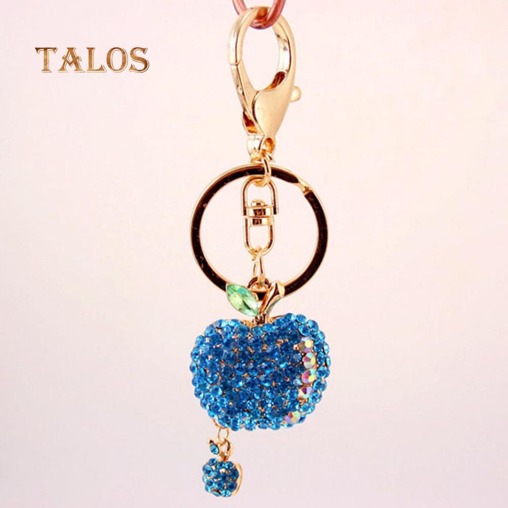 Fashion Cute Crystal Stone Apple Keyring Metal Car Key Chain Purse Bag Decor Gift Suspension Trinket