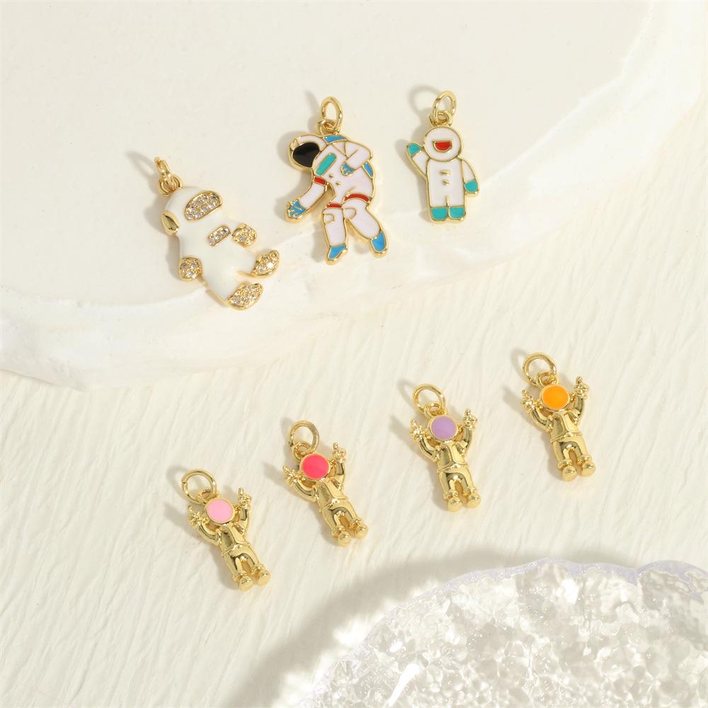 18K Gold Plated Astronaut Pendant Necklace with Drip Oil and Micro-Inlay Design