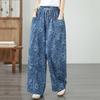 Plus Size Thin Vintage Floral High Waist Casual Loose Long Women Summer Jeans Denim Wide Leg Pants