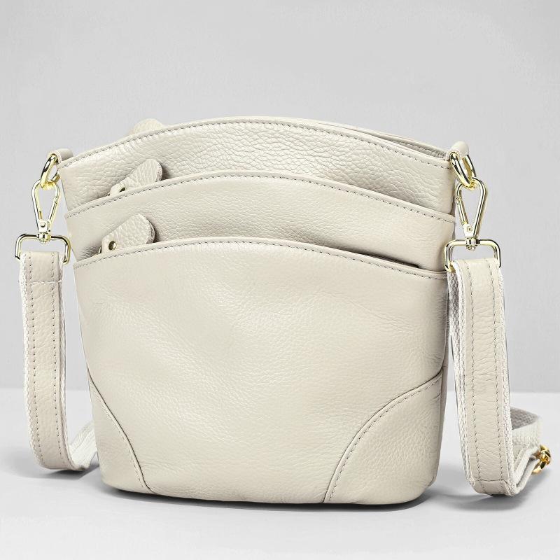Multi-Pocket Genuine Leather Crossbody Bag for Women