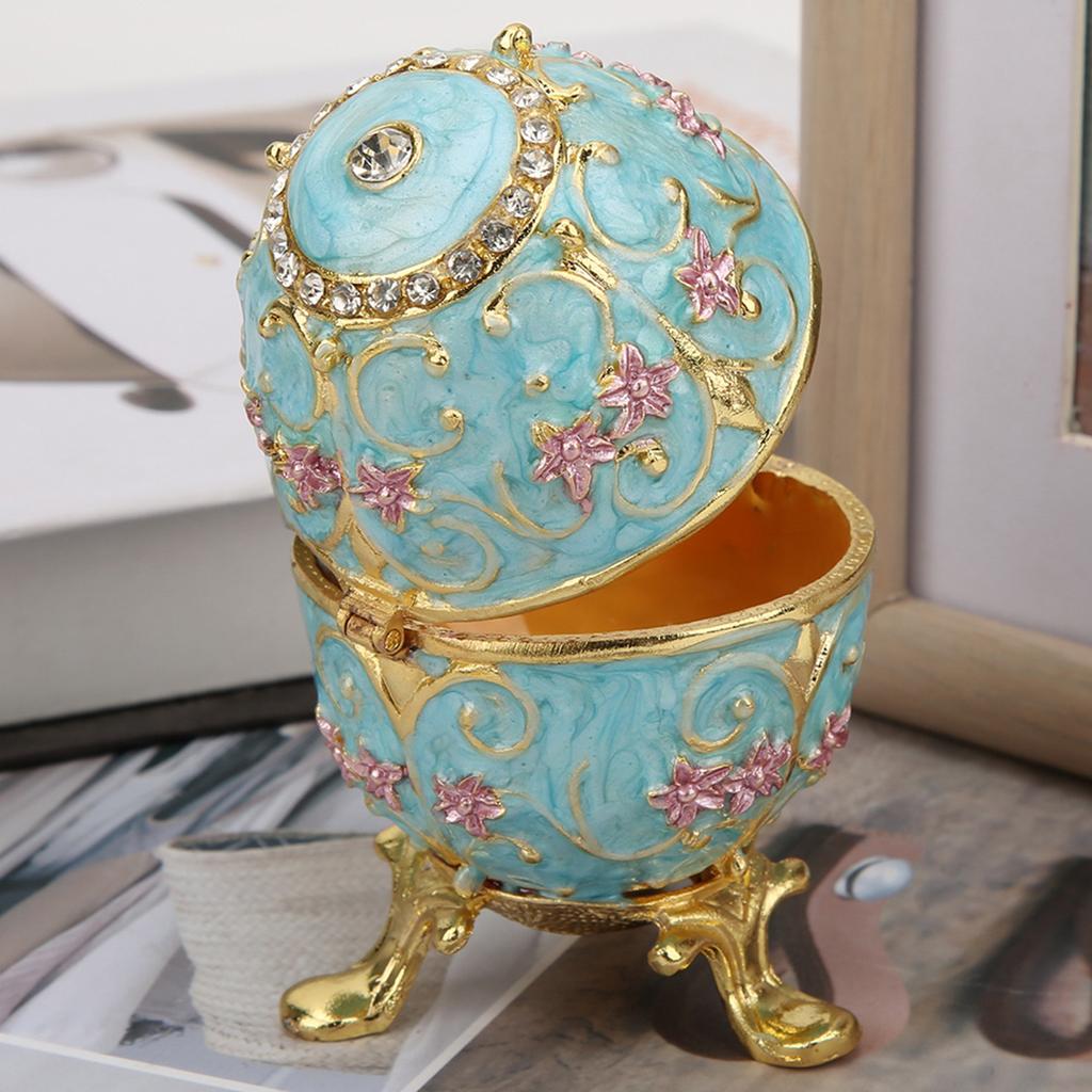 Hand Made Enameled Easter Egg Jewelry Box Organizer Home Desktop Decor Ornaments Gifts