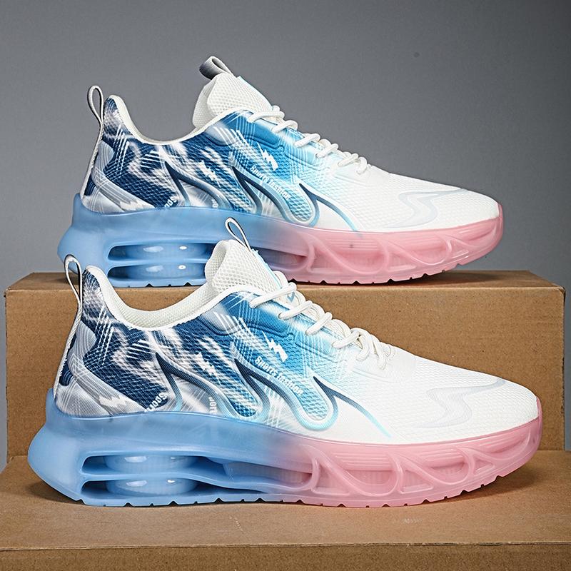 

Mens Running Shoes 2026 New Gradient Color Trend Flame Pattern Cushioning Breathable Mesh Outdoor Jogging Gym Training Sneakers 46 небо синє кольору