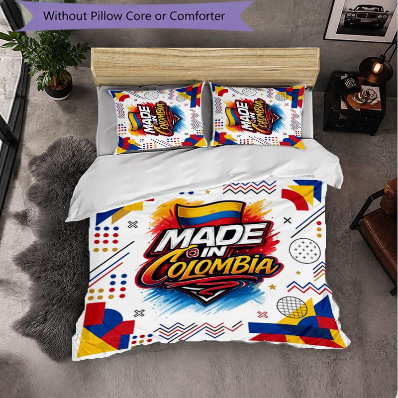 Colombia Football Pattern 3 Pieces Bedding Set Soft Microfiber Duvet Cover with Pillow Cases for Bedroom