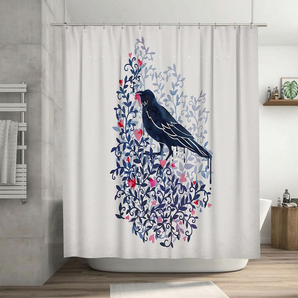 Bathroom Shower Curtain Bird Nature Floral Pattern Home Decor Washable Waterproof Fabric Liner
