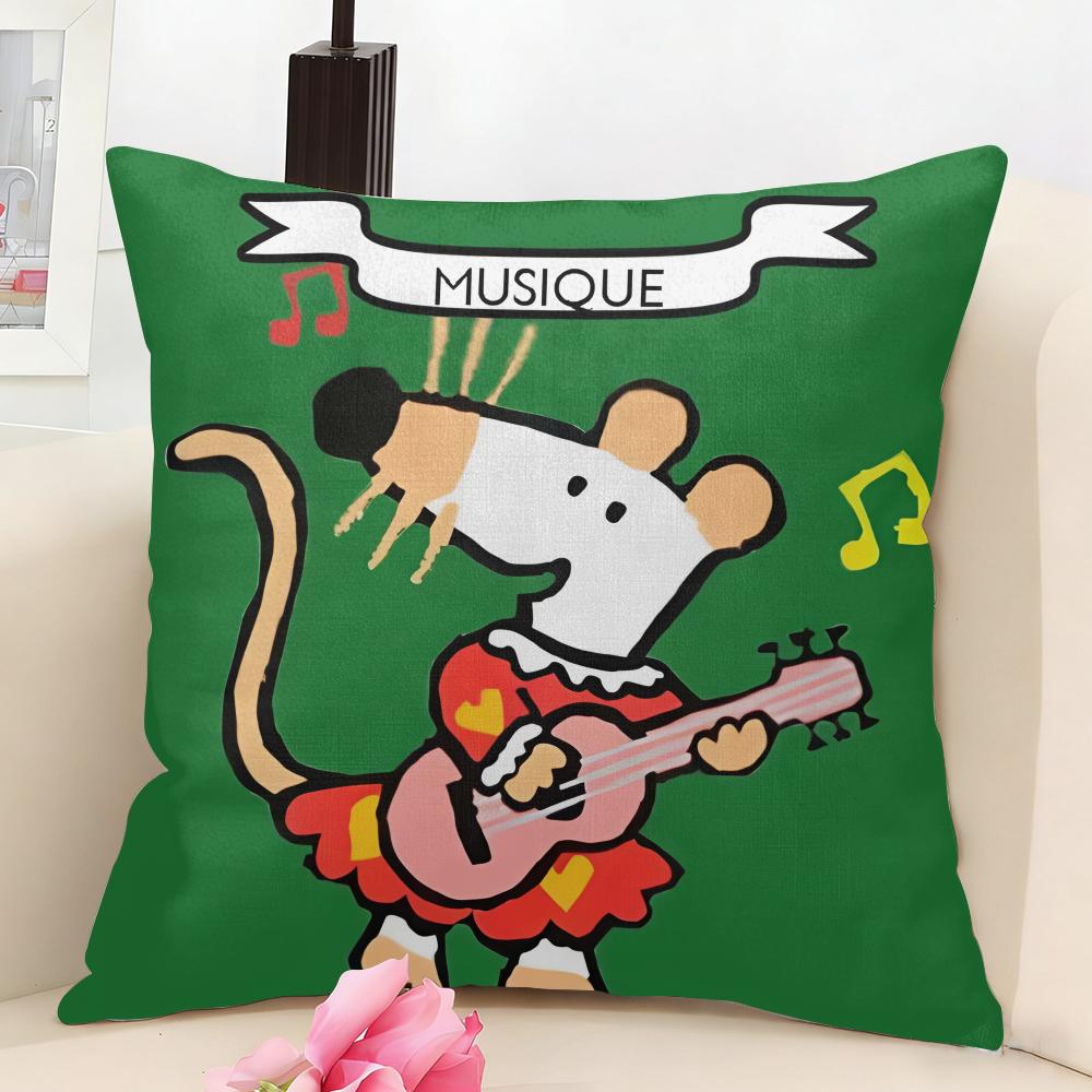 Cute Bobo the Mouse Cushion Cover Natural Linen Organic Fabric DoubleSided Printing Couch Pillow Covers Home Decor