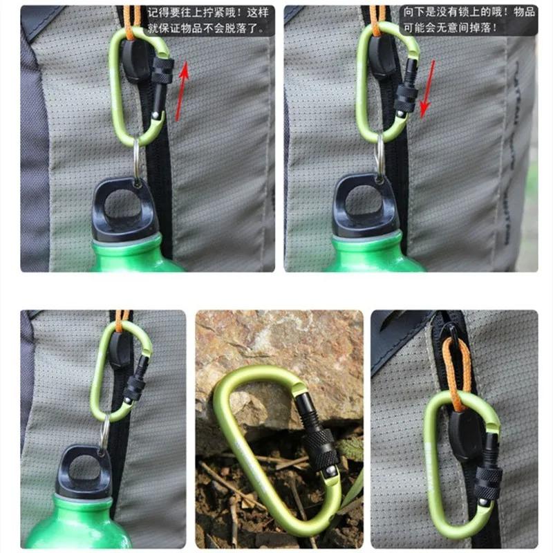 2pcs Outdoor Aluminum Alloy Carabiner Hanging 6th Key Chain Backpack Buckle D-type Wind Rope Buckle with Lock Camping Gear