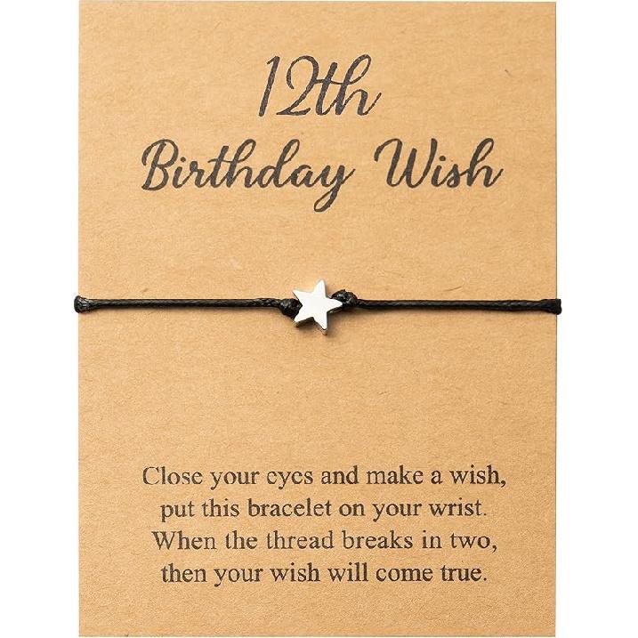 WATINC 13th Birthday Wish Bracelet, Adjustable Star Cord Bracelets with Make A Wish Cards, Friendship Simple Handmade Jewelry Birthday Gift for