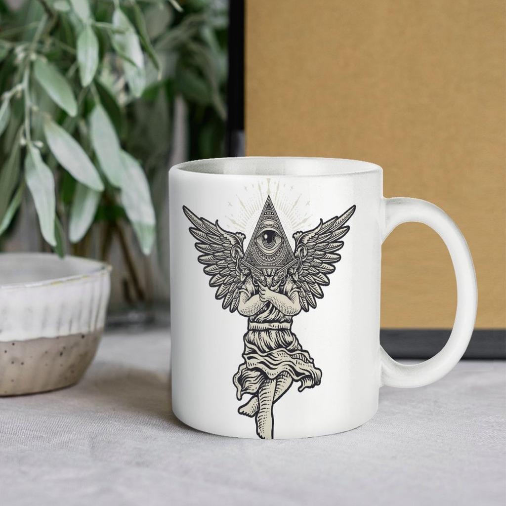 11oz White Coffee Cup with Printed Areas on Both Sides, Heat-Resistant Glossy Body for Everyday Kitchen and Work Desk