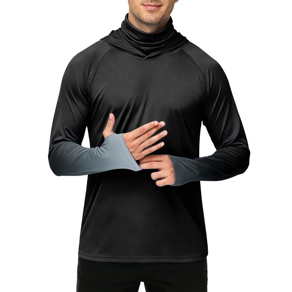 Men's Outdoor Casual Gradient Print Hooded Long Sleeve Sun Protection Shirt Lightweight Breathable Quick Dry Sports Top
