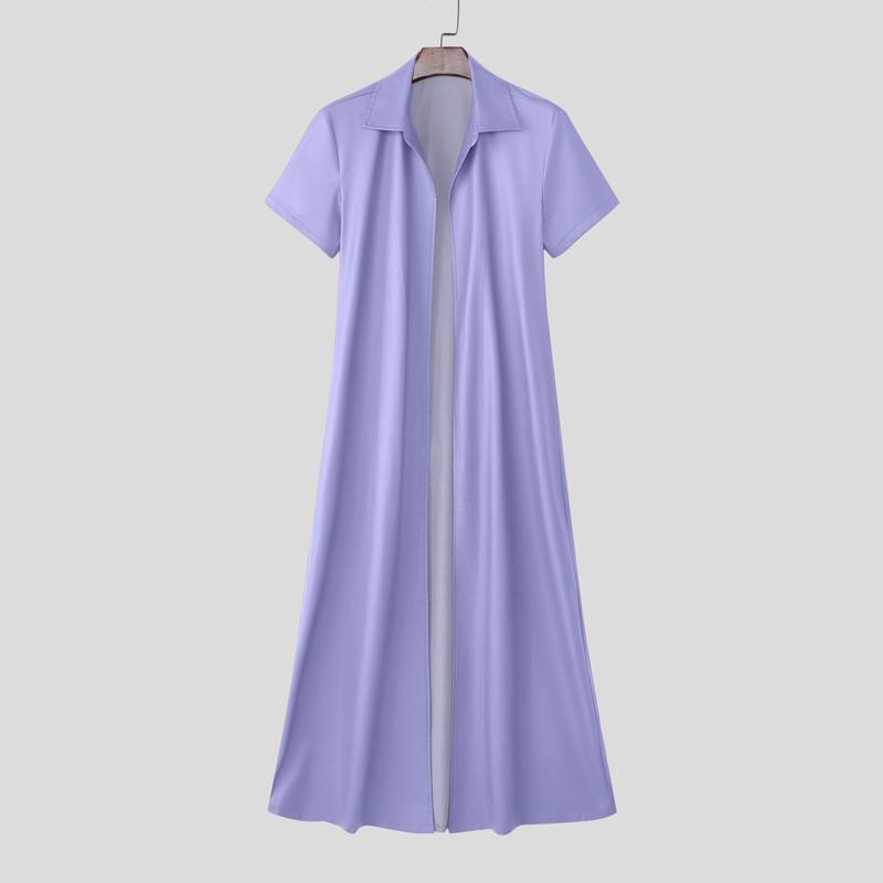 

INCERUN Мужские кардиганы макси из искусственной кожи с лацканами и короткими рукавами, с открытой передней частью 4XL фиолетовый