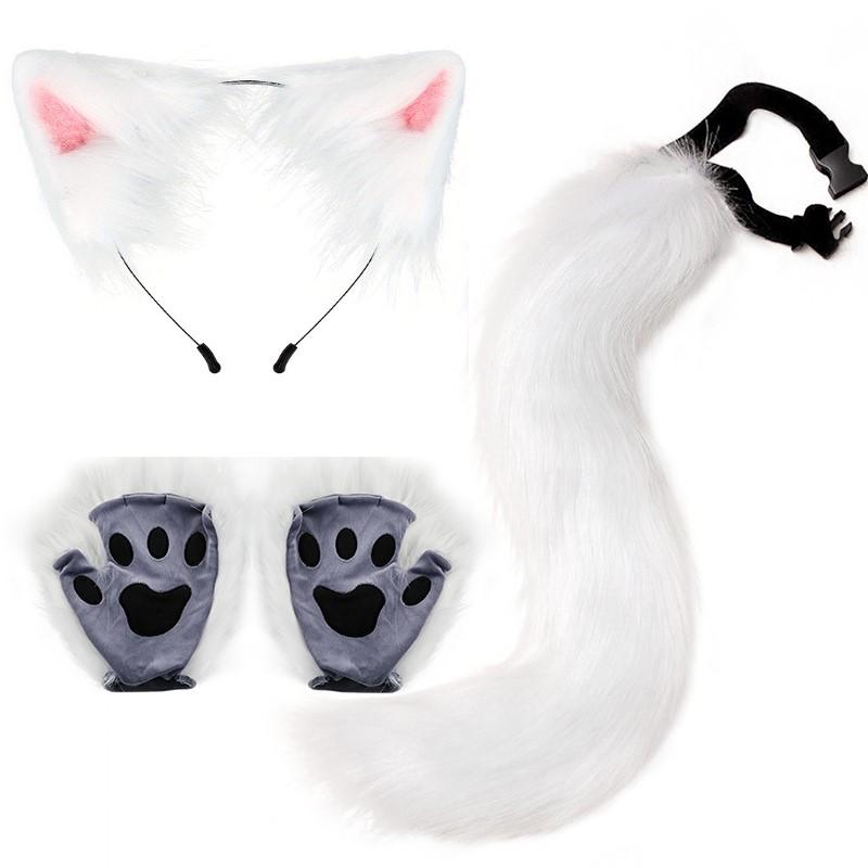 Halloween Party Fox Tail Fox Ears Set Plus Cute Paw Gloves Cosplay Animation Exhibition Character Handmade Plush Props
